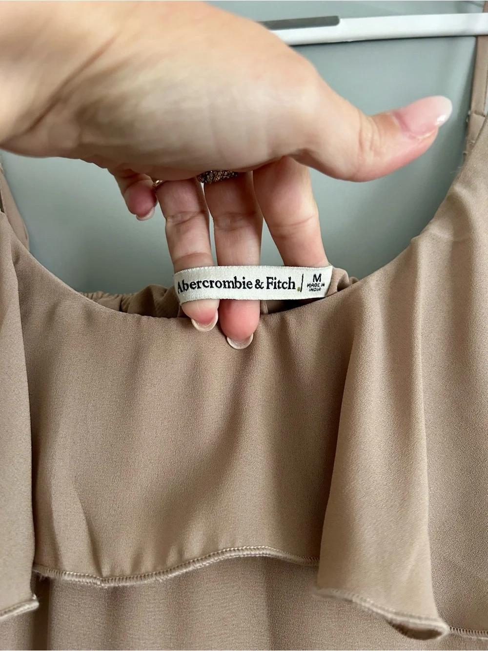 Abercrombie & Fitch Ruffle Maxi Dress Tan Beige Size M